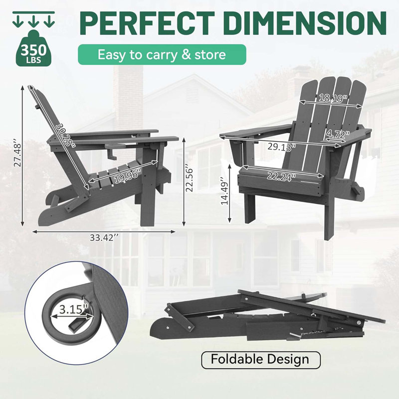 Adirondack Chair,Folding Adirondack Chairs,Outdoor Chairs With Cup Holder For Lawn Patio Deck Fire Pit, Gray