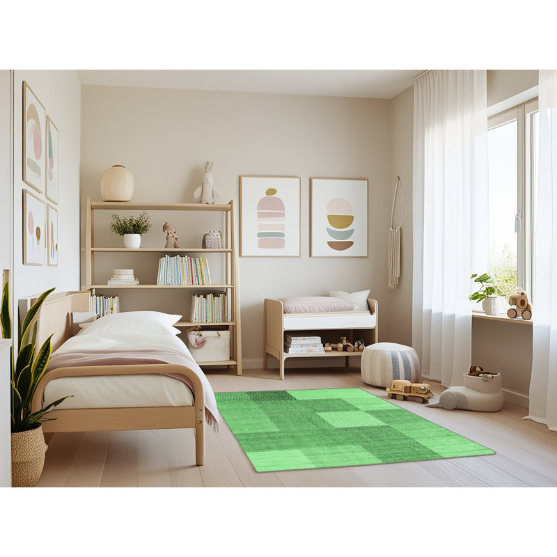 Tapis contemporains vert émeraude lavable à la machine 1801, Rectangle 3 pi x 5 pi