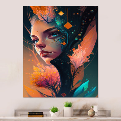 Visage de femme avec fleurs dans les cheveux III - Décoration murale en métal femme science-fiction
