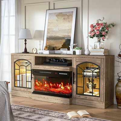 60" Fireplace Tv Stand, Tv Stand With 3-sided Glass Electric Fireplace, 24" Fire Place Grey Tv Stands For Living Room