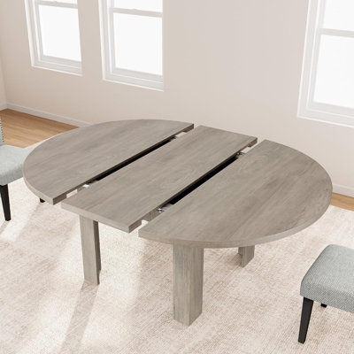 Table de salle à manger extensible ronde à ovale, 47-63 pouces Farmhouse Table de cuisine extensible pour 4-6 personnes avec rangement intégré, gris