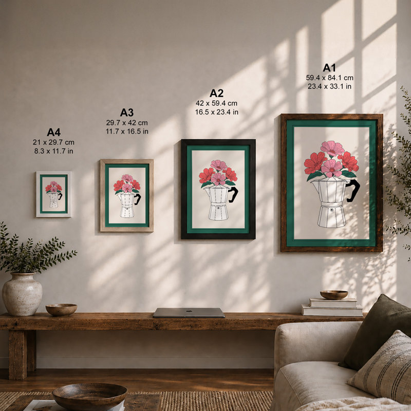 Moka Pot In Bloom Botanical - Print, Unframed, A4 - 29.7 x 21.0 cm