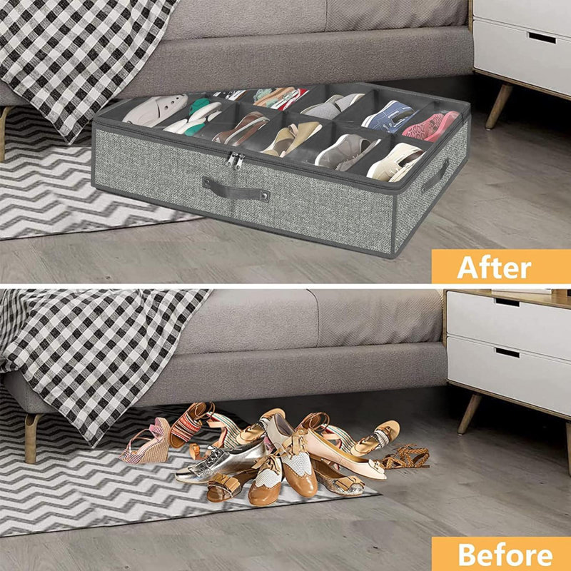 Linen-Like Grey Under Bed Shoe Storage Organizer Set