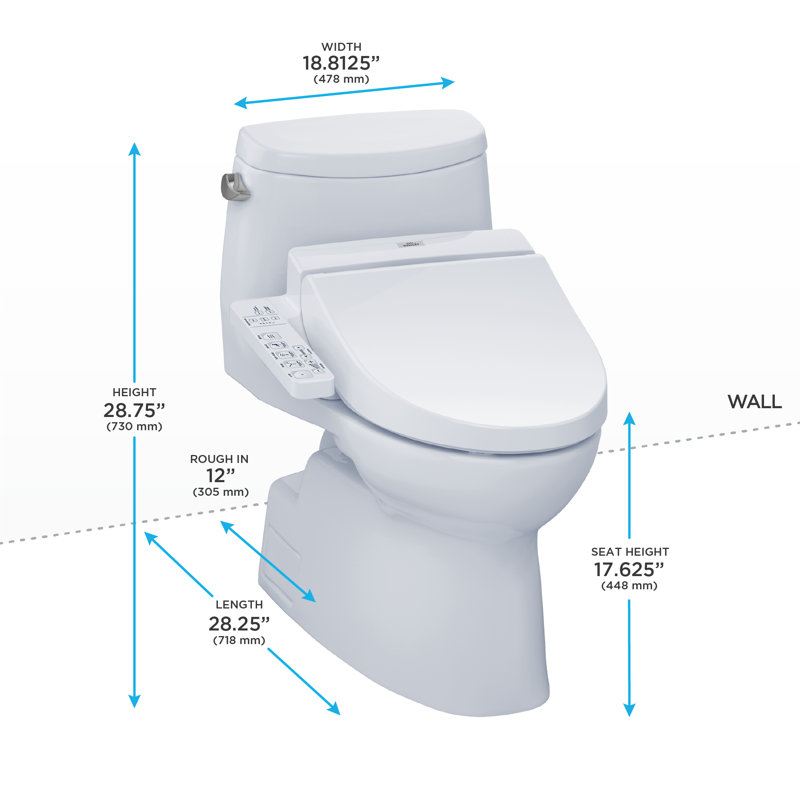 Toilette allongée une pièce 1,28 GPF TOTO® WASHLET + ® Carlyle® II et siège de bidet WASHLET® C100, blanc coton