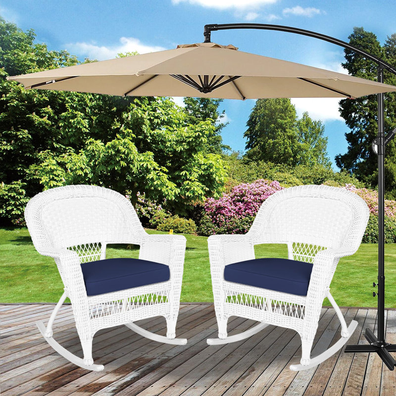 Chaise berçante en osier Raenesha, Blanc, Bleu