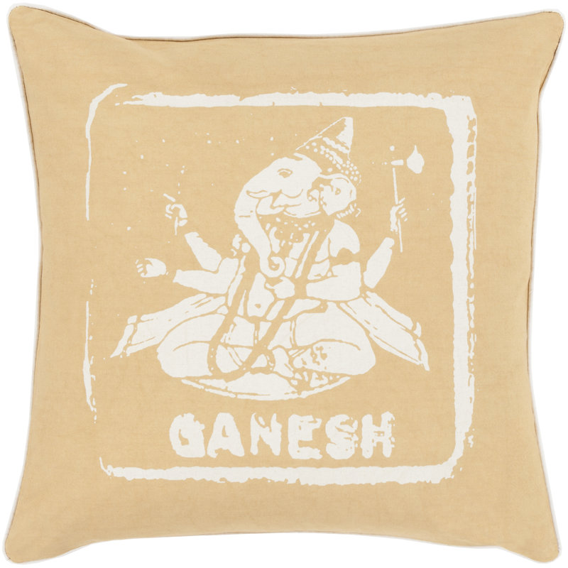 Cotton Throw Pillow, Ivory/Gold, 18" H x 18" W x 4" D, Polyester
