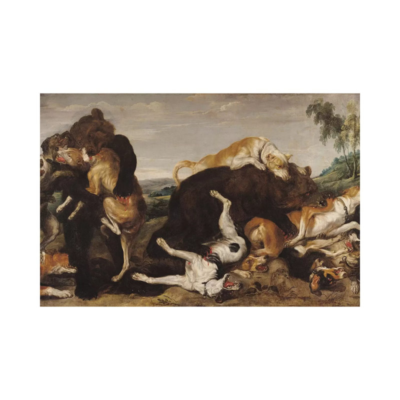 Bear Hunt or, Battle Between Dogs and Bears 1 Piece Wrapped Canvas Wall Art, 30.48 cm H x 45.72 cm W