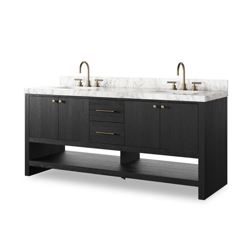 Meuble-lavabo double Anurima - marbre de Carrare, Noir, noir, noir, noir