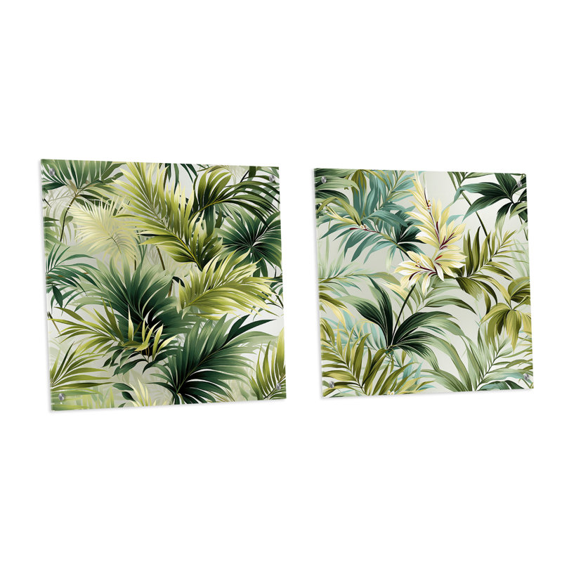 Motif de lignes tropicales tropicales - ensemble d'art mural acrylique sur verre bord de mer tropical, H 36 po x l 73 po