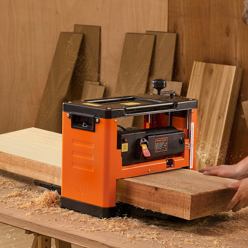 Raboteuse à trois pales, raboteuse de table de travail électrique de 13 pouces de largeur, moteur puissant de 2 000 W et 2 500 tr / min, deux rouleaux, protection supérieure, travail du bois à une vitesse, pour le bois dur et doux