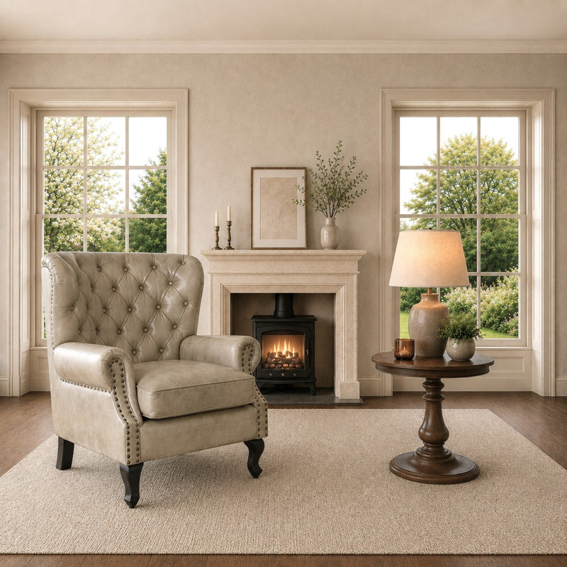 Genuine Leather Upholstered Armchair in Grey