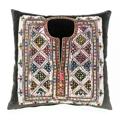 Embroidered Velvet Throw Pillow
