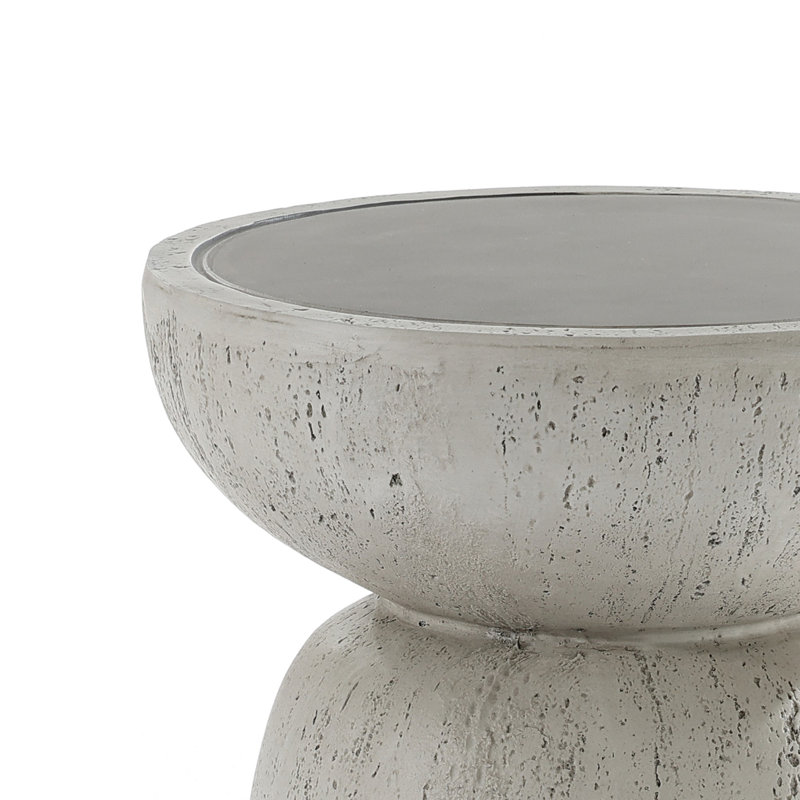 19.7" H Gray Round Outdoor Side Table, Rustic Cement-Look Patio Table, 19.69" H x 14.17" W x 14.17" L