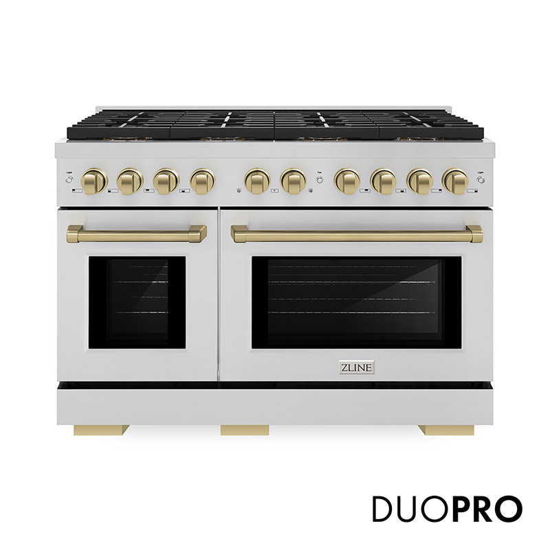 ZLINE Autograph 48 in. Paramount Dual Fuel Range w/ DuoPro Cooktop & Black Doors w/ Gold Accents, Matte Black, Dual Fuel
