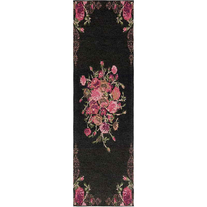 Tammie Floral Black/Red Area Rug, Runner 2'3" x 14'