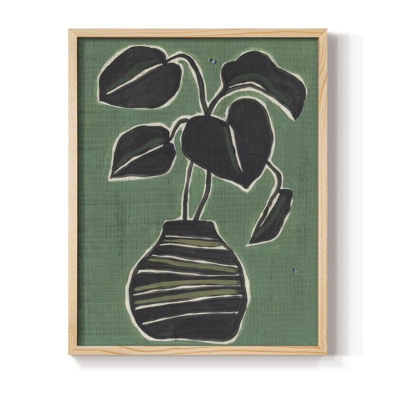 Impression encadrée «Jade Pots Palm II» - bois massif, Naturel, H 30 po x l 24 po