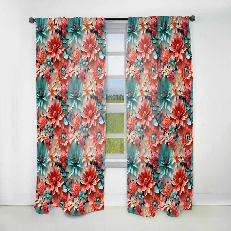 Corail Serenade motif tropical - rideau en velours tropical - obscurcissant - 1 panneau, L 52 po x L 84 po