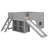 Full Size Low Loft Bed With Slide And Storage Shelves, Wood Castle House Bed With Slide, Ladder And Guardrails-1018136735
