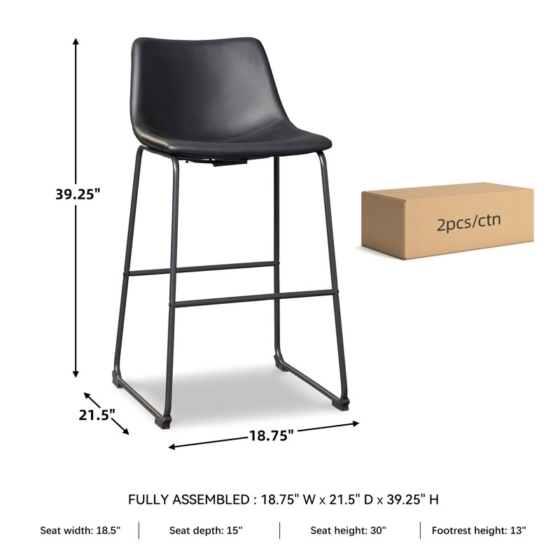 Ashtin Upholstered Counter Stool with Metal Frame, Bar Stool (29” Seat Height), Black