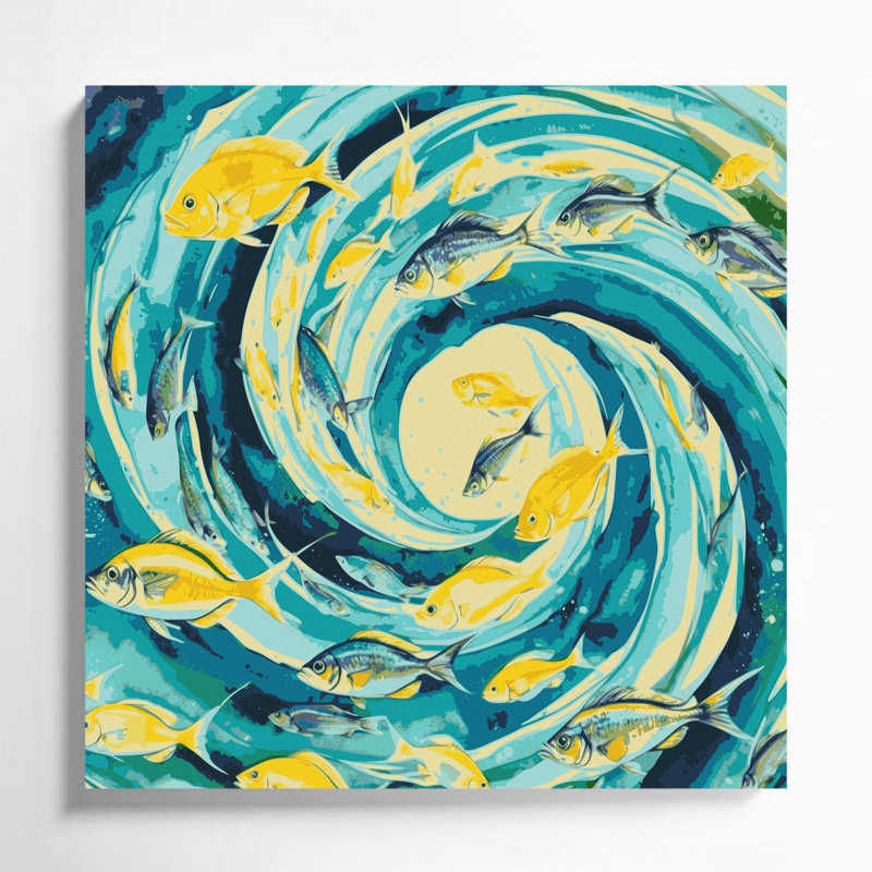 Art mural sur toile hawaïen contemporain, poisson brun, H 32 po x l 32 po