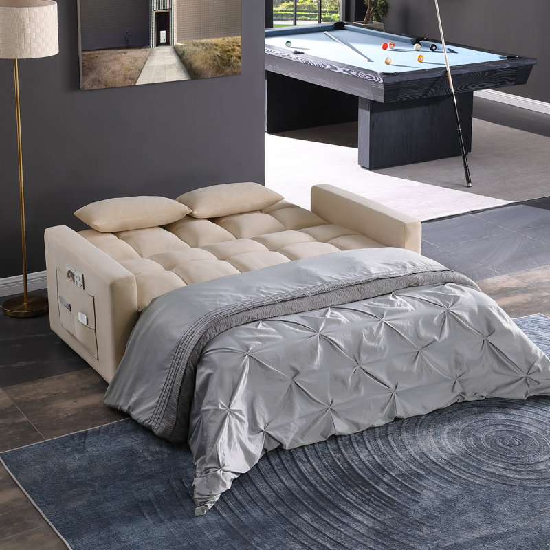 Canapé-lit à accoudoirs carrés en velours 66,25 po, Beige