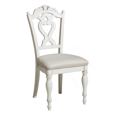 Chaise de bureau de style victorien blanc antique avec siège rembourré et sculpture traditionnelle