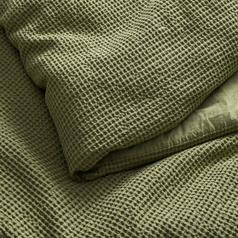 Cascade Modern & Contemporary Cotton Waffle Duvet Cover, King Duvet Cover + 2 King Shams, Loden Green