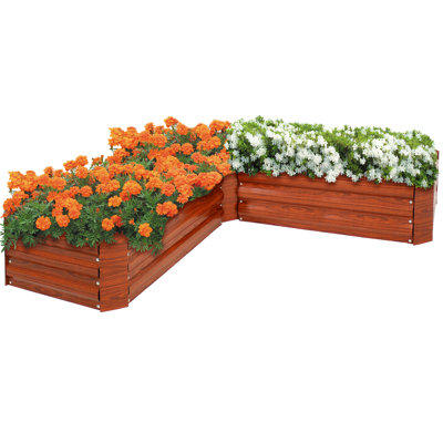 Katherynn L-Shaped Galvanized Steel Raised Garden Bed - 59.5" x 59.5" x 11.75" - Woodgrain