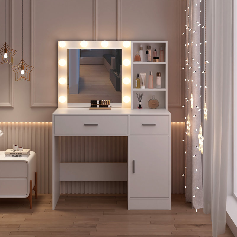 Coiffeuse avec ampoules, Blanc