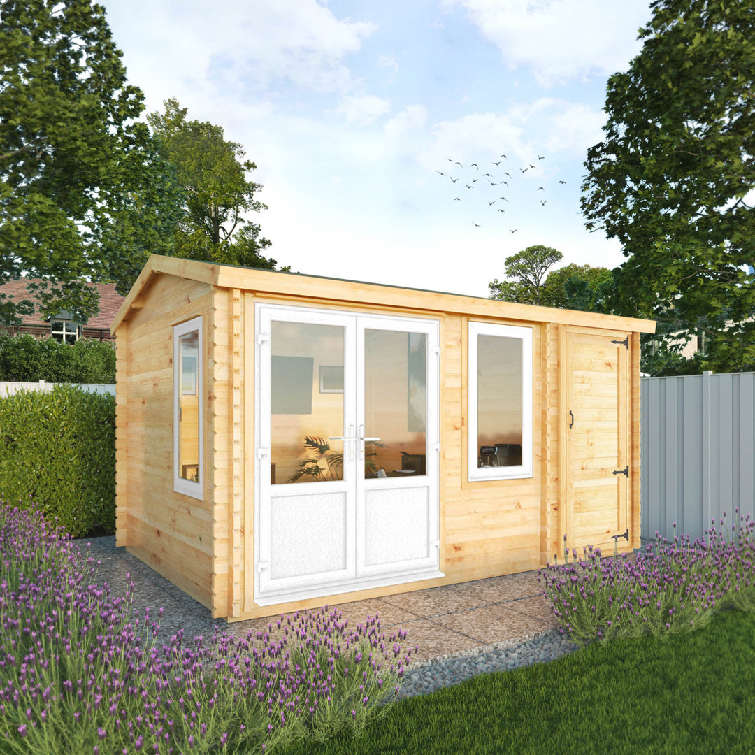 13ft x 10ft Home Office Elite Log Cabin With Side Shed UPVC Windows & Doors (44mm)