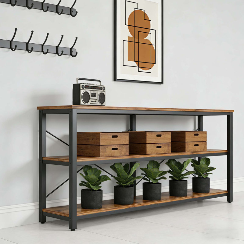 70.9" Console Table, 3-Tier Sofa Table with Metal Frame
