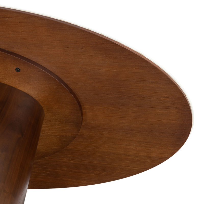 Ensemble de salle à manger Hayes de style milieu du siècle, comprenant une table ovale en pierre blanche frittée, 6 chaises de salle à manger rembourrées et un pied central en bois massif. Ensemble de cuisine 7 pièces.