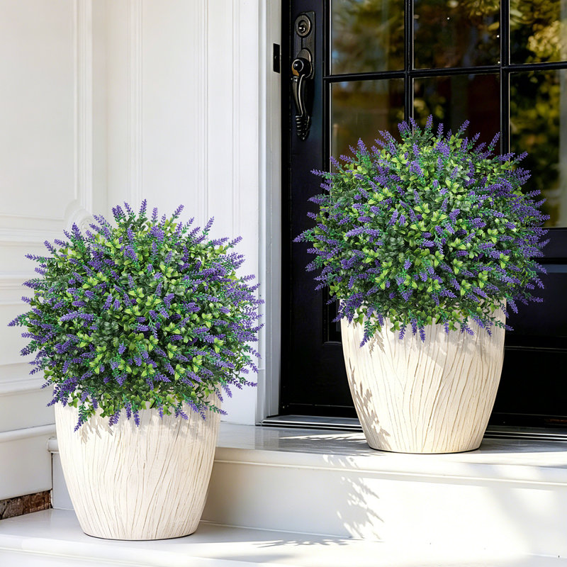 Artificial Flowers Outdoor, 2 Pack Artificial Boxwood Topiary Ball, Fake Plants Plastic Shrubs Faux Evergreen Greenery for Front Door Garden Indoor Home Decor
