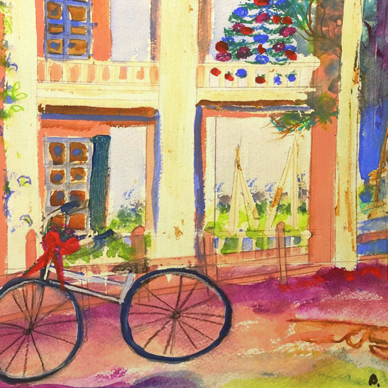 Coussin intérieur / extérieur Vélo pour Noël, 18 po x 18 po