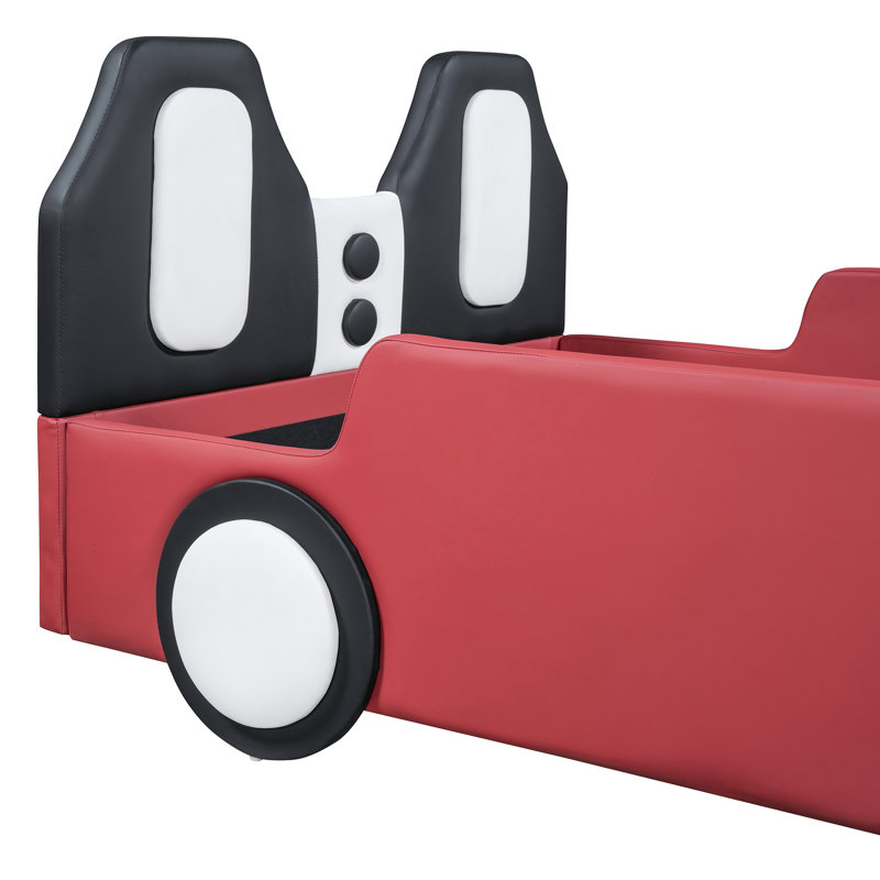 Lit plateforme simple pour voiture de course rouge avec roulettes, assurant une fabrication en forme de voiture durable et une nuit confortable