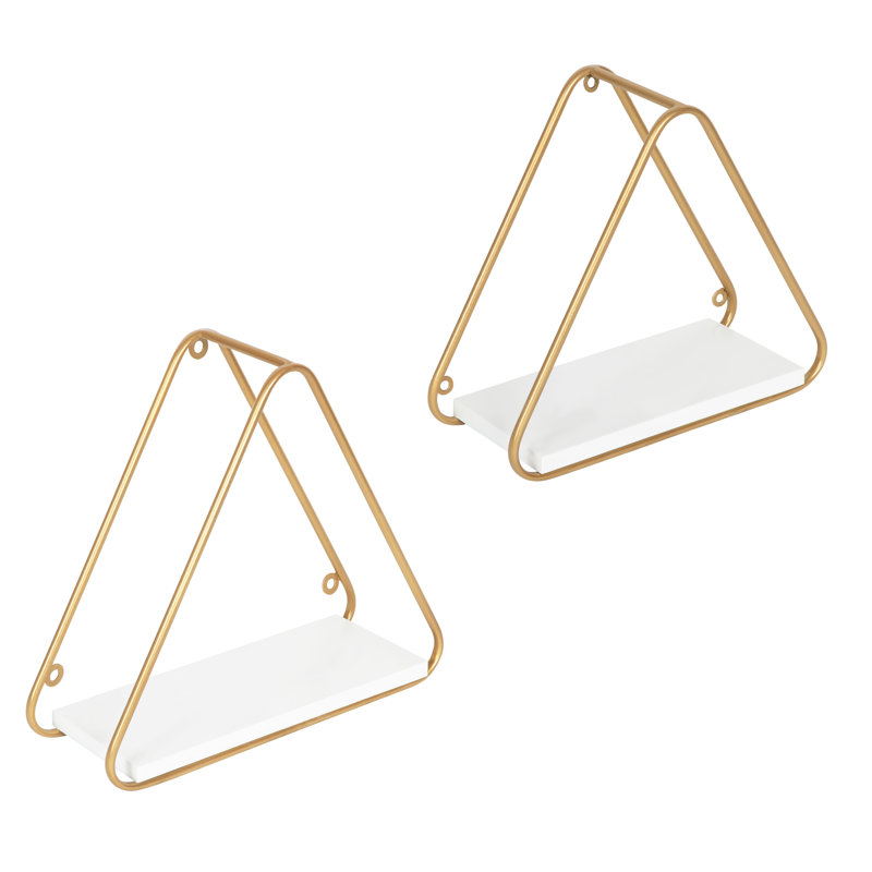 2 Piece Triangle Accent Shelf, White/Gold