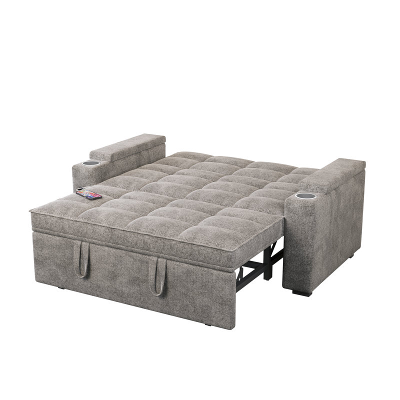 Canapé-lit moderne en velours coulissant de 65 po avec table d'appoint, Gris