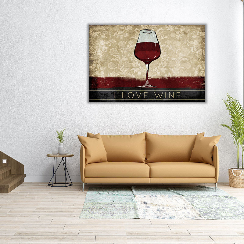 «I Love Wine», reproduction d'art sur toile, H 40 po x l 60 po