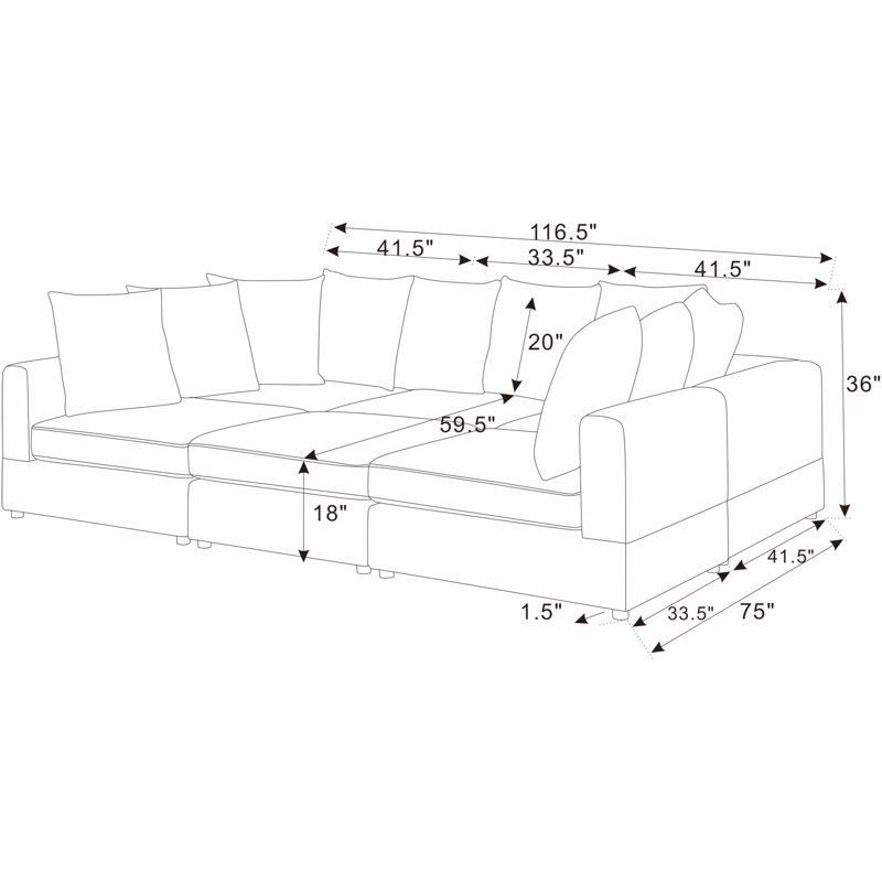 Belandina 6 - Piece Corduroy Sectional