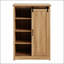 Commode 5 tiroirs avec porte de grange coulissante, commode haute moderne pour un rangement polyvalent et charme rustique dans n'importe quelle pièce-602088423