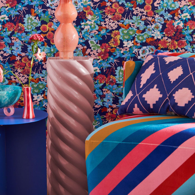 Wildflower Meadow Wallpaper, Lapis/Carnelian/Aquamarine