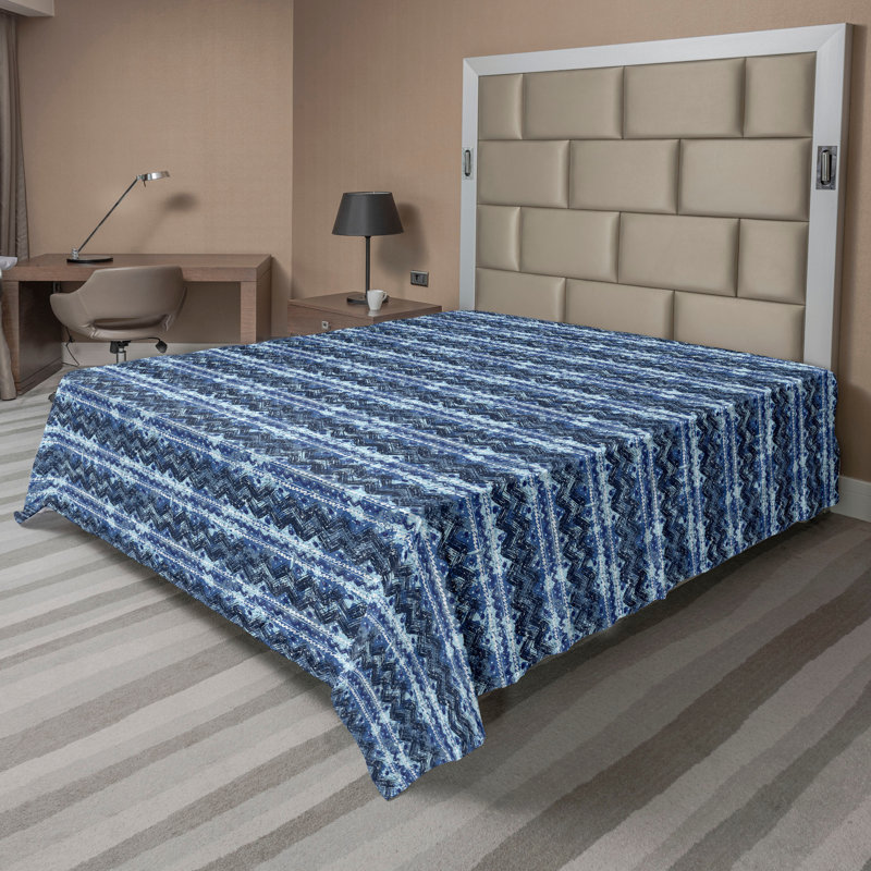 Ambesonne Chevron Flat Sheet Winter Zigzag Pattern Art Violet Blue and Indigo