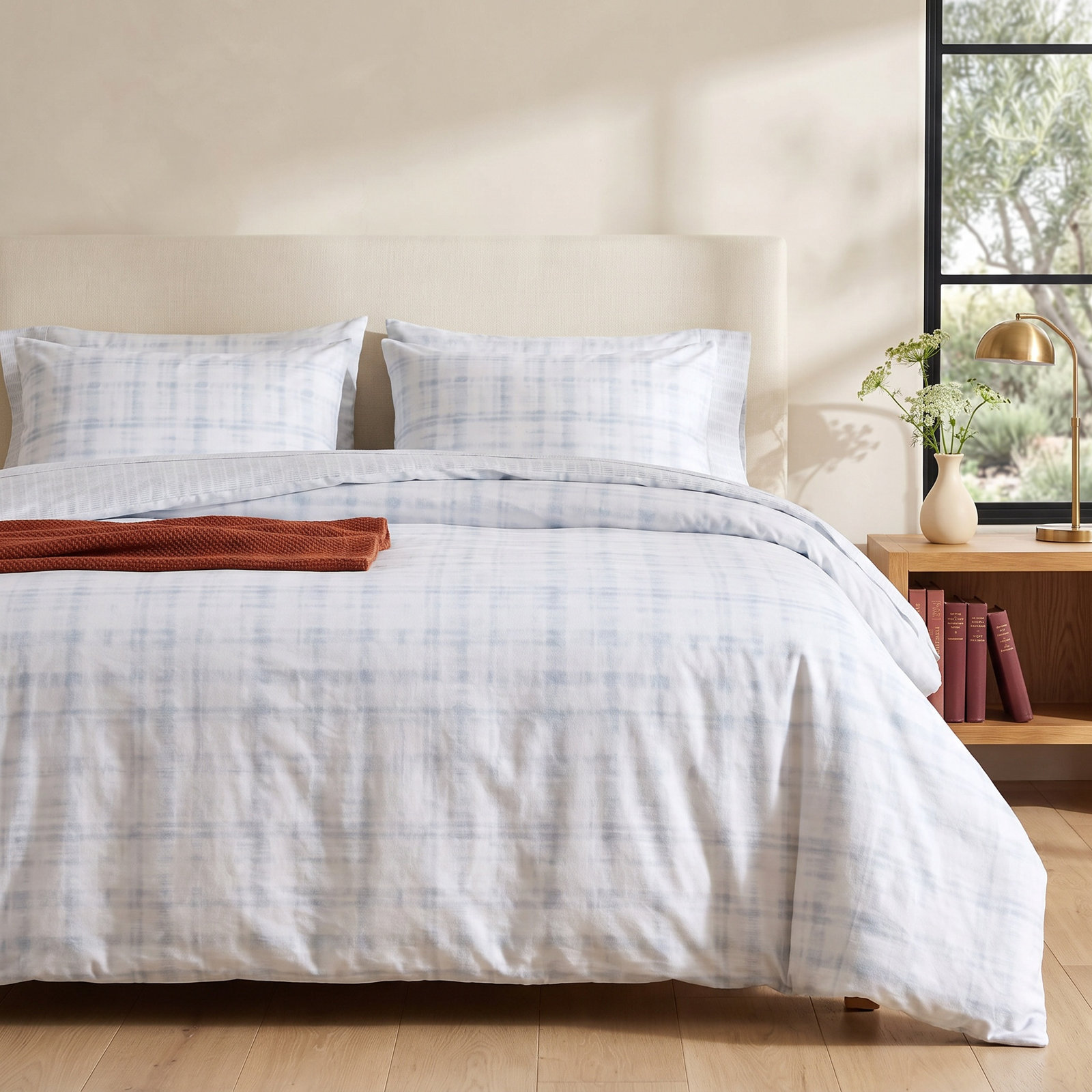 Plaid Cotton Duvet Cover Set, King Duvet Cover + 2 King Shams