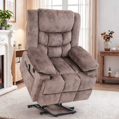 Fauteuil inclinable de 36,6 po de largeur avec massage à 8 points et chaleur, charge USB et de type C, deux poches latérales