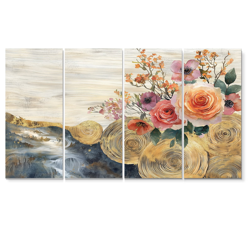 Goodwin - Assorted Bouquets Wall Art - Ensemble de décoration murale traditionnelle, 4, H 28 po x l 48 po