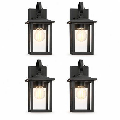 12.5" H 1-Light Outdoor Wall Lantern, Black Aluminum with Tempered Glass, ETL Listed, Dusk to Dawn Sensor, Bulb Included