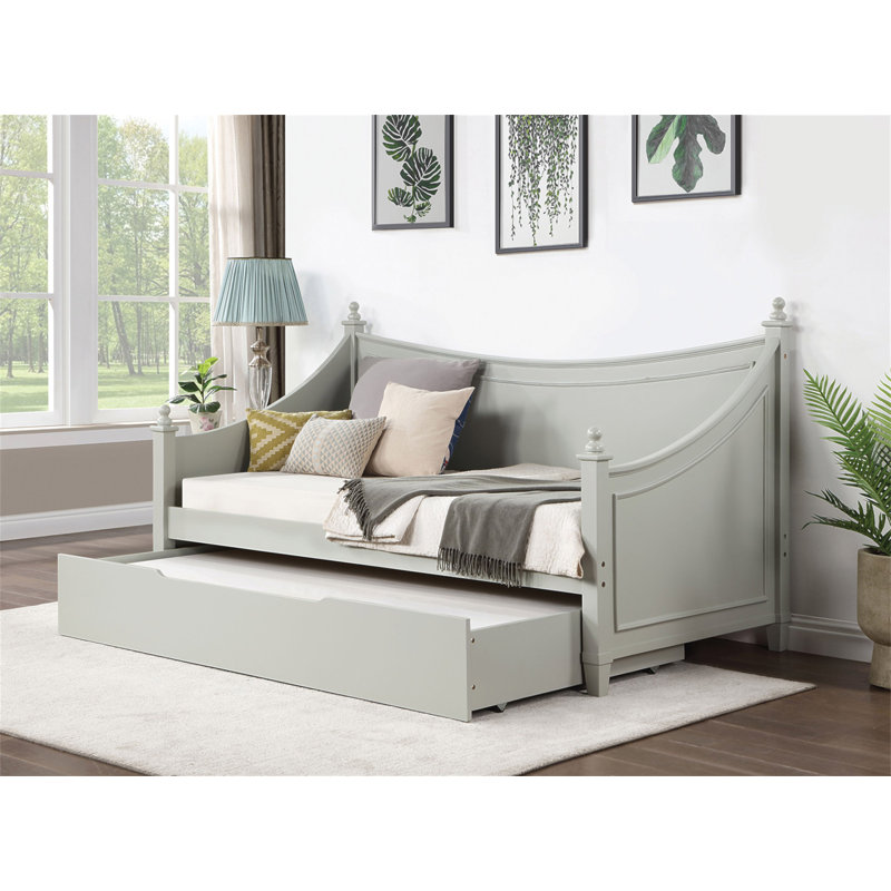 Lit de jour simple de style transitionnel avec moulures et finition blanche, Gris clair
