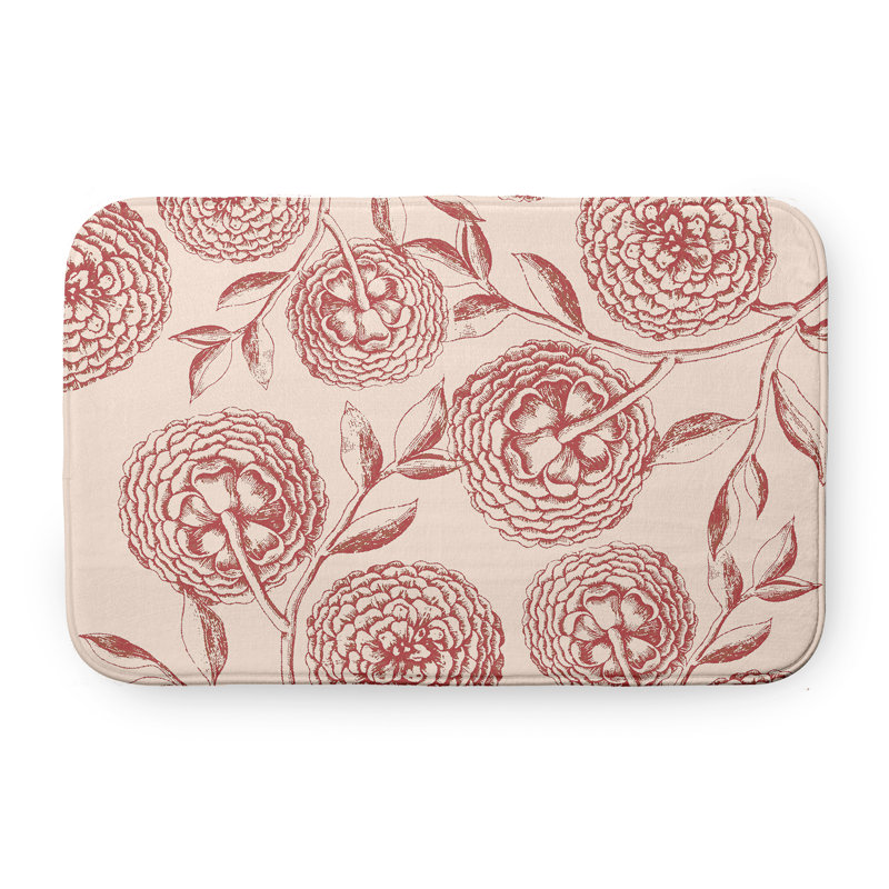 Tapis de bain Flower, L 17 po x L 24 po, Rouge