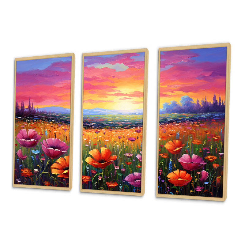«Calming Pastel Horizon Flowers Fields I», ensemble de reproductions d'art mural, H 40 po x l 60 po x P 1 po