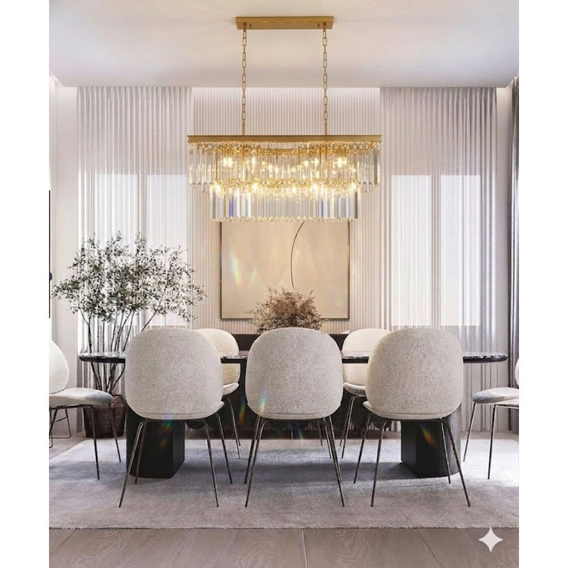 Lustre rectangulaire en cristal 18 lumières Transitional, Doré